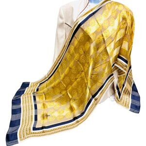 Unused Yves Saint Laurent Lg 64" x22" 100% silk Chiffon-Satin , gold ,  black (5